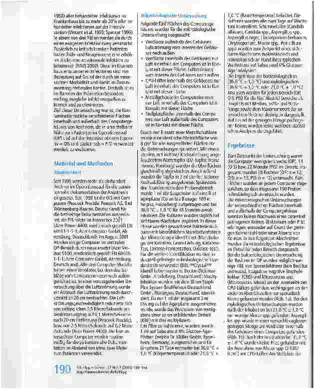 Vorschauseite 2: Computer in der Anästhesie und Intensivmedizin: Rechnergehäuse scheinen kein Reservoir für pathogene Keime zu sein