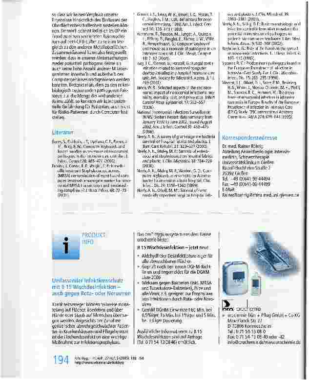 Vorschauseite 6: Computer in der Anästhesie und Intensivmedizin: Rechnergehäuse scheinen kein Reservoir für pathogene Keime zu sein