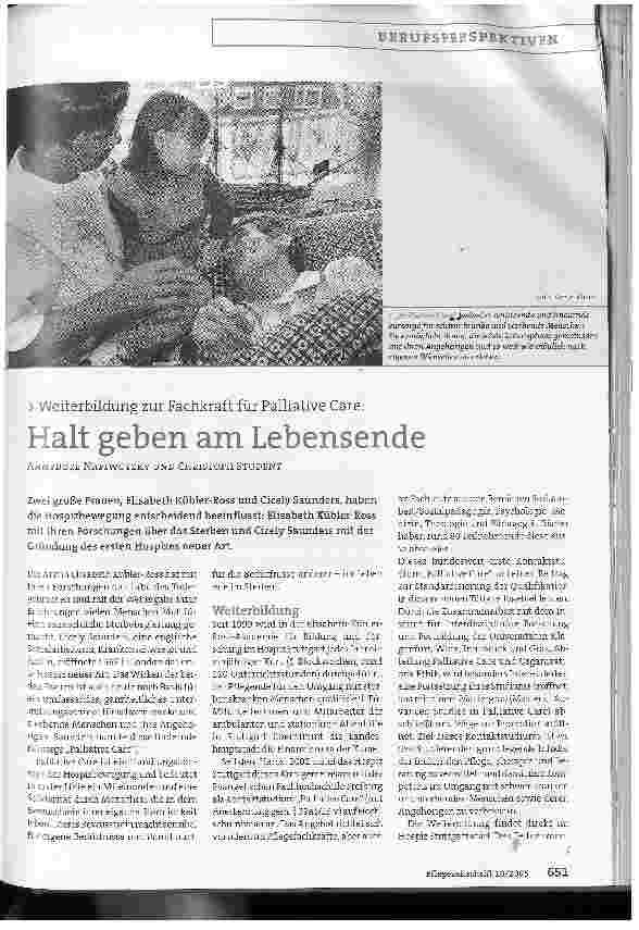 Vorschauseite 1: Weiterbildung zur Fachkraft für Palliative Care:Halt geben am Lebensende