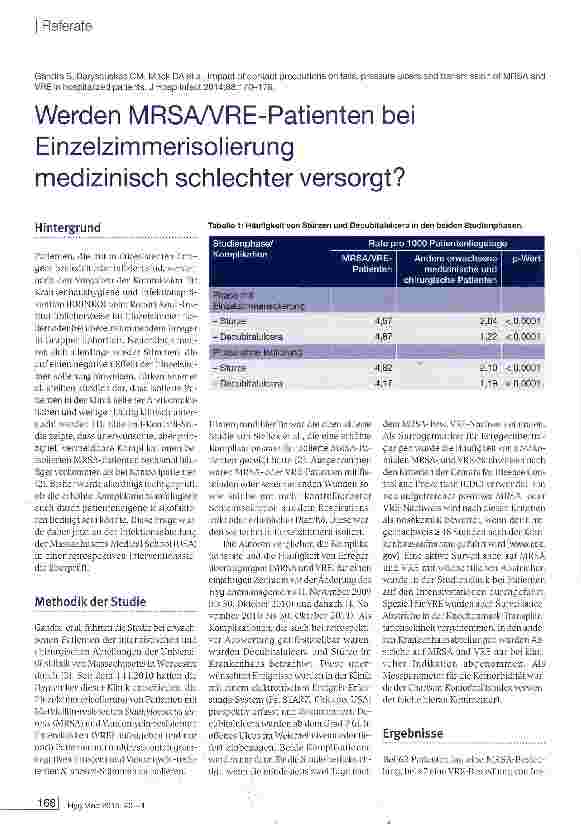 Vorschauseite 1: Werden MRSA/VRE-Patienten bei Einzelzimmerisolierung medizinisch schlechter versorgt?