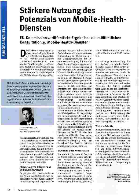 Vorschauseite 1: Stärkere Nutzung des Potenzials von Mobile-Health Diensten