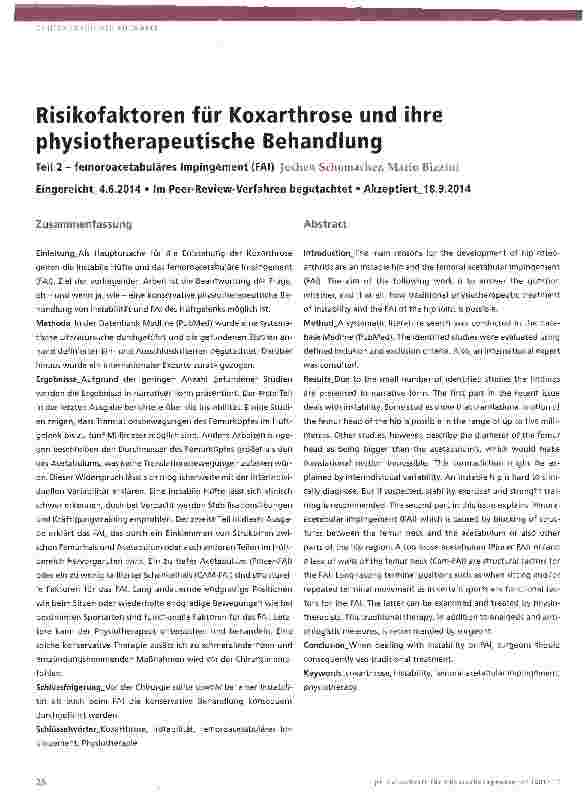Vorschauseite 1: Risikofaktoren für Koxarthrose und ihre physiotherapeutische Behandlung Teil 2 -femoroacetabuläres Impingement (FAI)