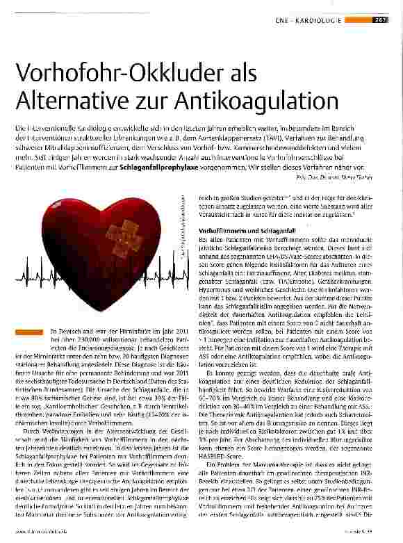Vorschauseite 1: Vorhofohr-Okkluder als Alternative zur Antikoagulation