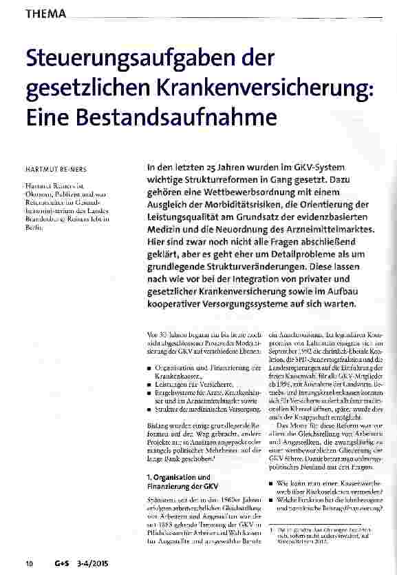 Vorschauseite 1: Steuerungsaufgaben der gesetzlichen Krankenversicherung: Eine Bestandsaufnahme