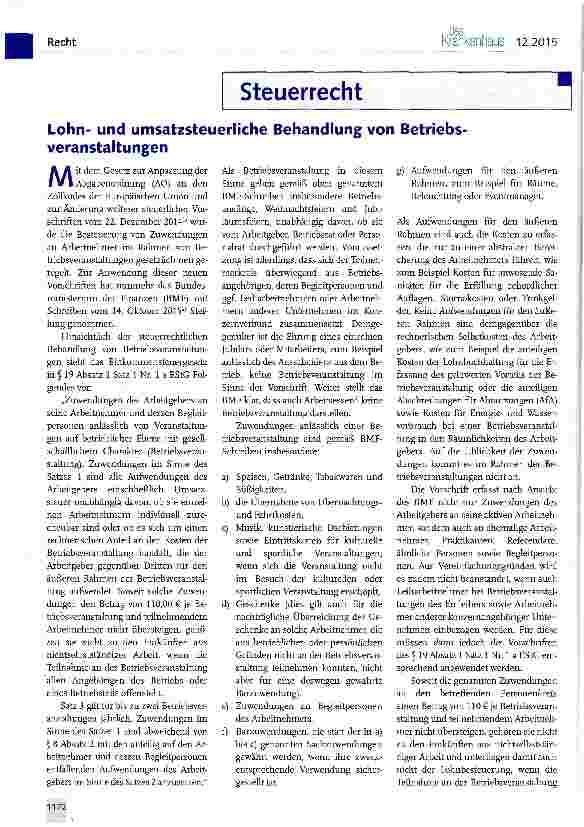 Vorschauseite 1: Lohnund umsatzsteuerliche Behandlung von Betriebs-veranstaltungen