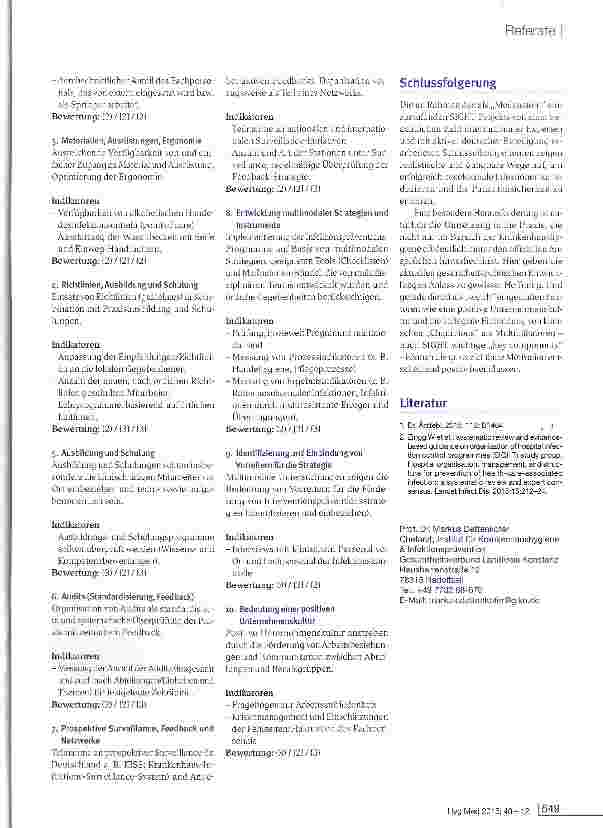 Vorschauseite 2: Programme zur nosokomialen Infektionsprävention. Eckpunkte für die effektive Organisation: Das europäische SIGHT-Projekt