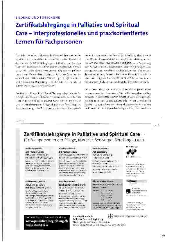 Vorschauseite 1: Zertifikatslehrgänge in Palliative und Spiritual Care - Interprofessionelles und praxisorientiertes Lernen für Fachpersonen