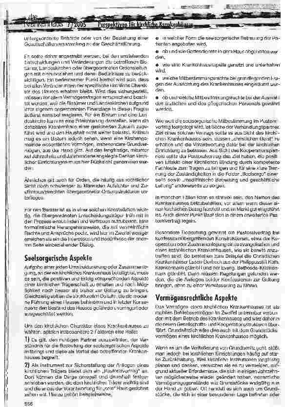 Vorschauseite 4: Perspektiven für kirchliche KrankenhäuserRechtliche und strukturelle Besonderheiten bei Zusammenschlüssen unter Beteiligung kirchlicher Krankenhäuser
