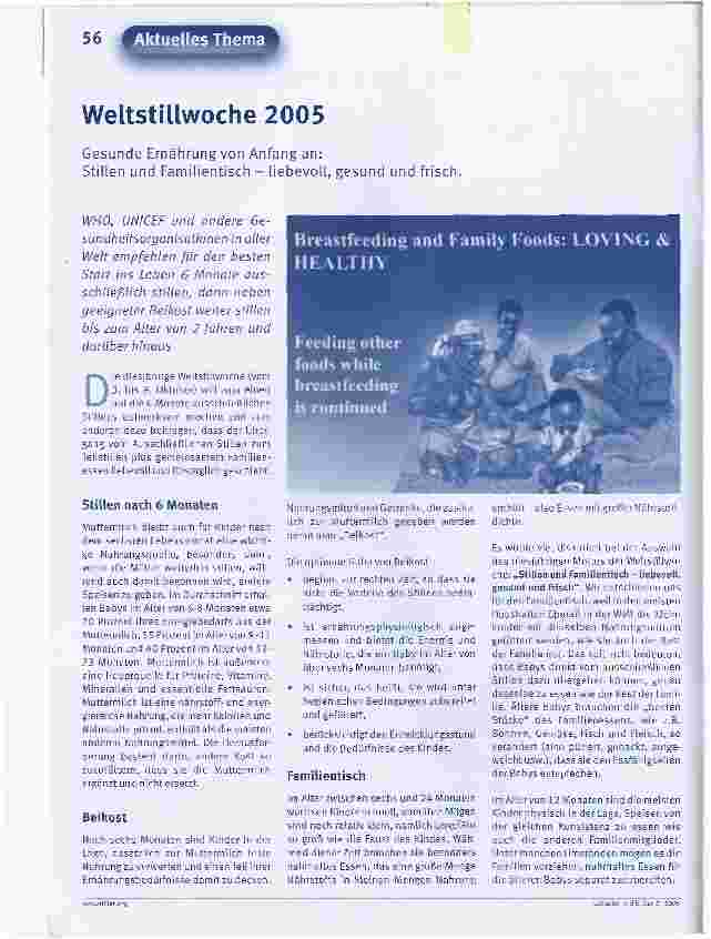 Vorschauseite 1: Weltstillwoche 2005Gesunde Ernährung von Anfang an: Stillen und Familientisch - liebevoll, gesund und frisch
