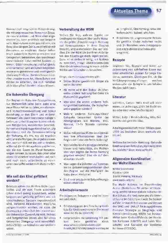 Vorschauseite 2: Weltstillwoche 2005Gesunde Ernährung von Anfang an: Stillen und Familientisch - liebevoll, gesund und frisch