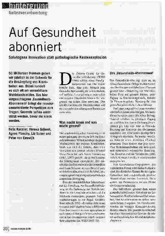 Vorschauseite 1: Auf Gesundheit abonniertSalutogene Innovation statt pathologische Kostenexplosion
