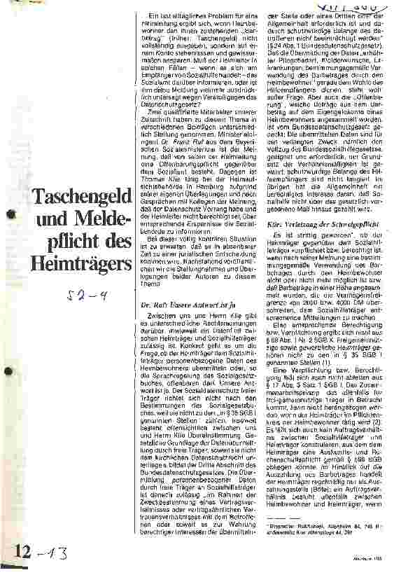 Vorschauseite 1: Taschengeld und Meldepflicht des Heimträgers