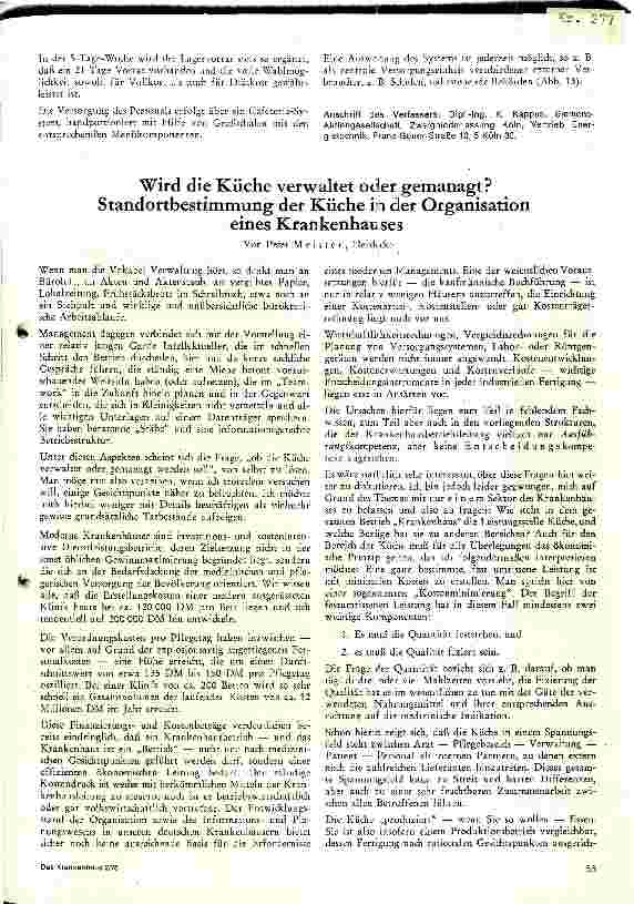 Vorschauseite 1: Wird die verwaltet oder gemanagt ? Standortbestimmung der Küche in der Organisation des Krankenhauses