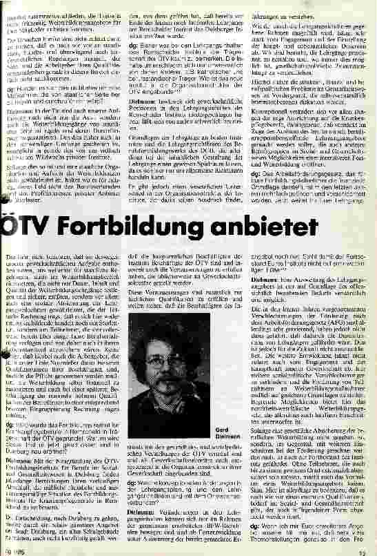 Vorschauseite 1: Warum die ÖTV Fortbildung anbietet Gespräch mit Gerd Dielmann vom ÖTV-Fortbildungsinstitut