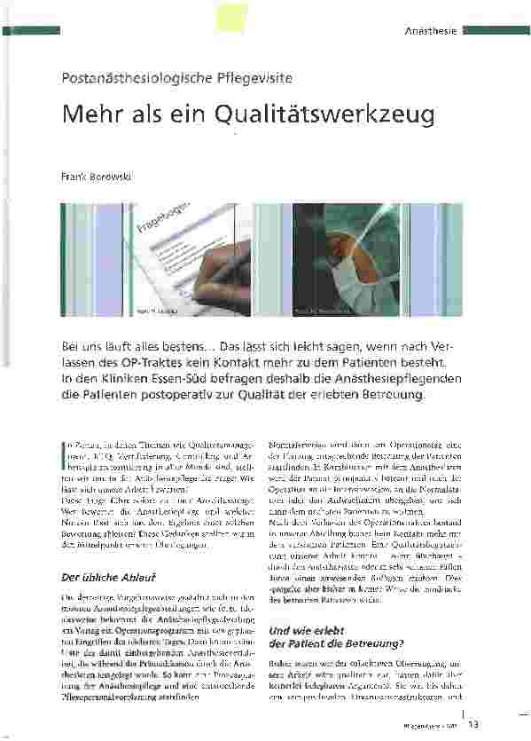 Vorschauseite 1: Postanästhesiologische PflegevisiteMehr als ein Qualitätswerkzeug