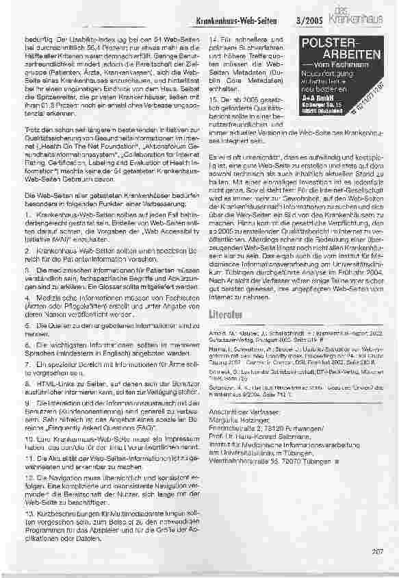 Vorschauseite 5: Evaluation von Krankenhaus-Web-SeitenEntwicklung eines Katalogs von Qualitätskriterien