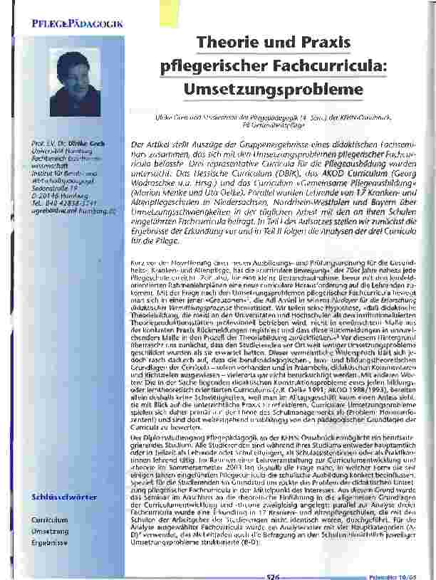 Vorschauseite 1: Theorie und Praxis pflegerischer Fachcurricula: Umsetzungsprobleme