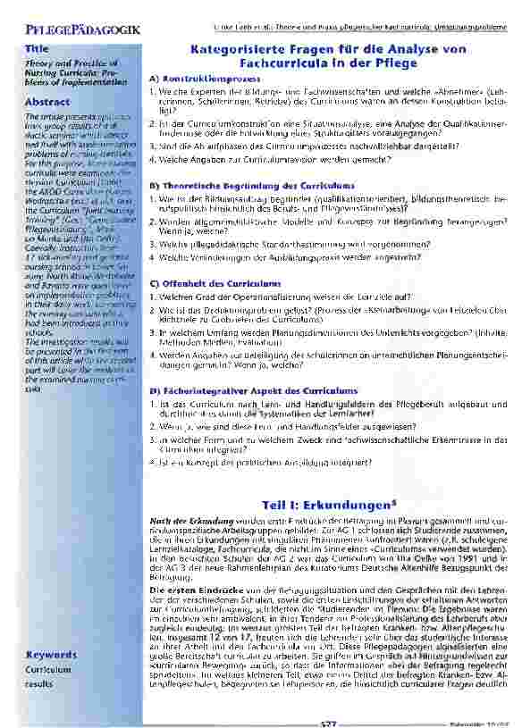 Vorschauseite 2: Theorie und Praxis pflegerischer Fachcurricula: Umsetzungsprobleme