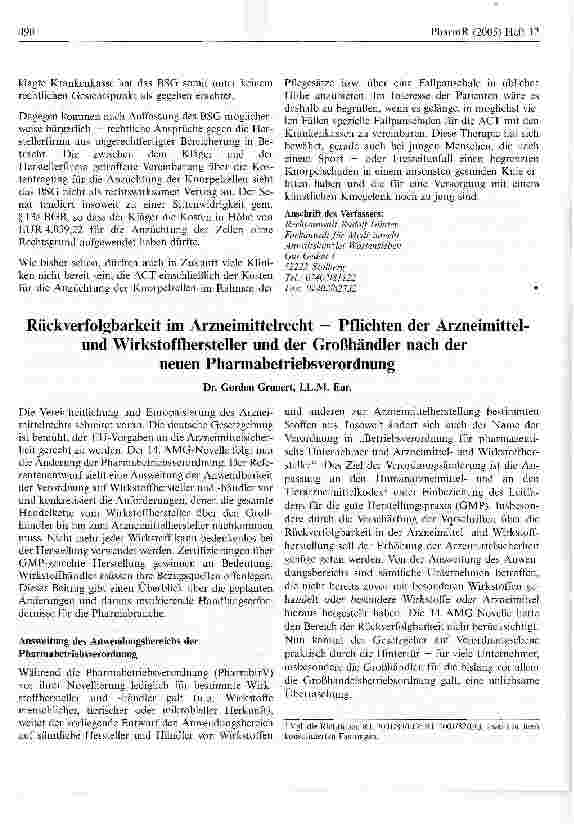 Vorschauseite 3: Keine Leistungspflicht der GKV für die Anzüchtungskosten derKnorpelzellen im Rahmen einer stationären autologenChondrozytentransplantation