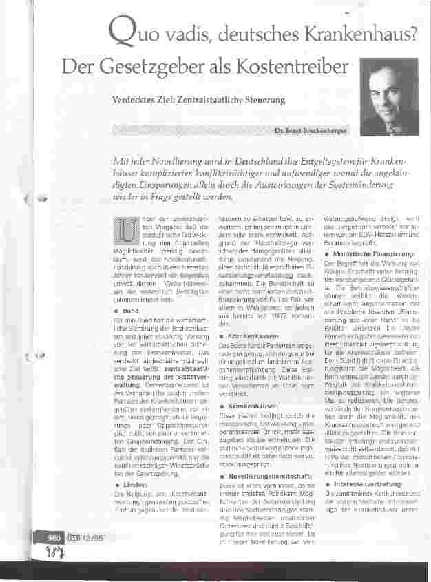 Vorschauseite 1: Quo vadis, deutsches Krankenhaus? Der Gesetzgeber als Kostentreiber