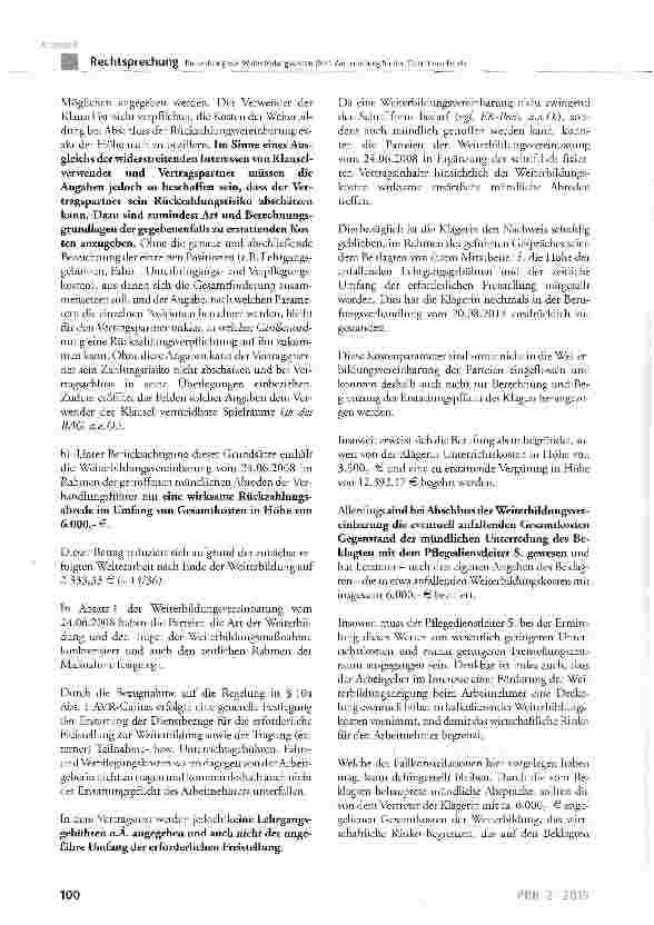 Vorschauseite 4: Rückzahlung von Weiterbildungskosten (hier: Weiterbildung für den Operationsdienst)BGB § 307 Abs. 1 Satz 2; AVR-Caritas § 10a