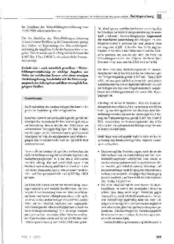 Vorschauseite 5: Rückzahlung von Weiterbildungskosten (hier: Weiterbildung für den Operationsdienst)BGB § 307 Abs. 1 Satz 2; AVR-Caritas § 10a