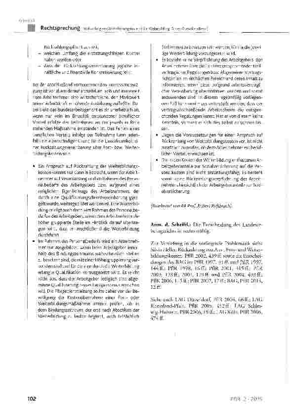 Vorschauseite 6: Rückzahlung von Weiterbildungskosten (hier: Weiterbildung für den Operationsdienst)BGB § 307 Abs. 1 Satz 2; AVR-Caritas § 10a