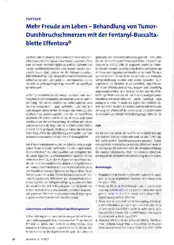 Vorschauseite 1: Mehr Freude am Leben - Behandlung von Tumor-Durchbruchschmerzen mit der Fentanyl-Buccaltablette Effentora
