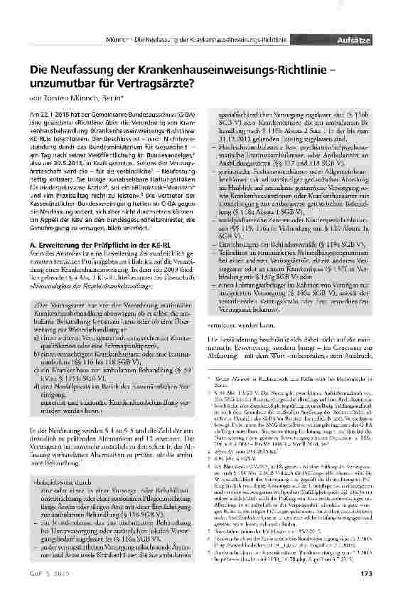 Vorschauseite 1: Die Neufassung der Krankenhauseinweisungs-Richtlinie unzumutbar für Vertragsärzte?