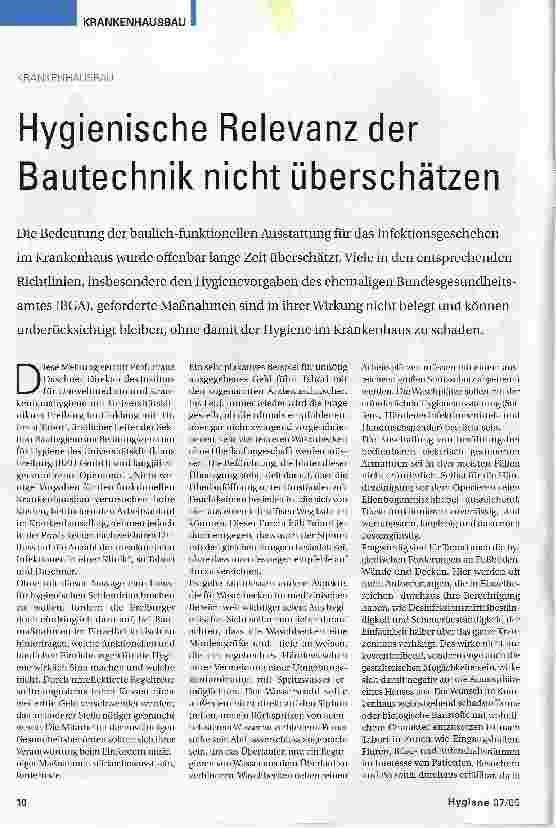 Vorschauseite 1: Hygienische Relevanz der Bautechnik nicht überschätzen