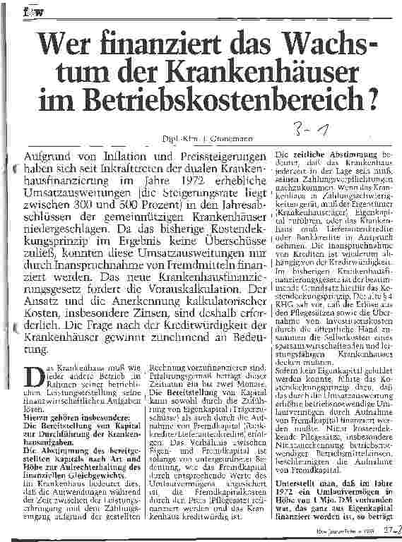 Vorschauseite 1: Wer finanziert das Wachstum der Krankenhäuser im Betriebskostenbereich?