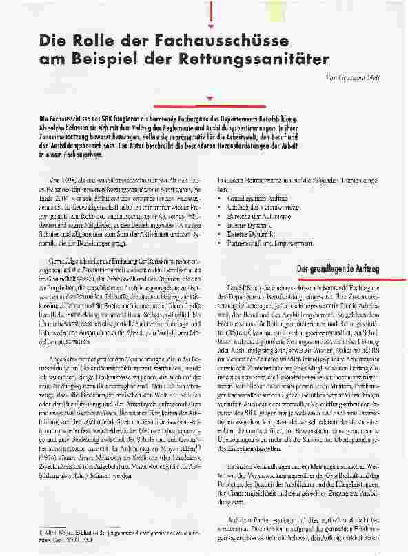 Vorschauseite 1: Die Rolle der Fachausschüsse am Beispiel der Rettungssanitäter