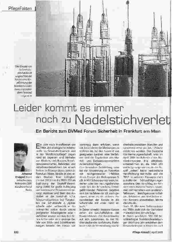 Vorschauseite 1: Leider kommt es immer noch zu NadelstichverletzungenEin Bericht zum BVMed Forum Sicherheit in Frankfurt am Main