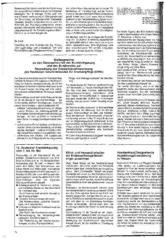 Vorschauseite 2: Stellungsnahme der BALK zum Beschluß des Vorstandes der deutschen Krankenhausgesellschaft Struktur und Organisation des pflegerischen Dienstes im Krankenhaus
