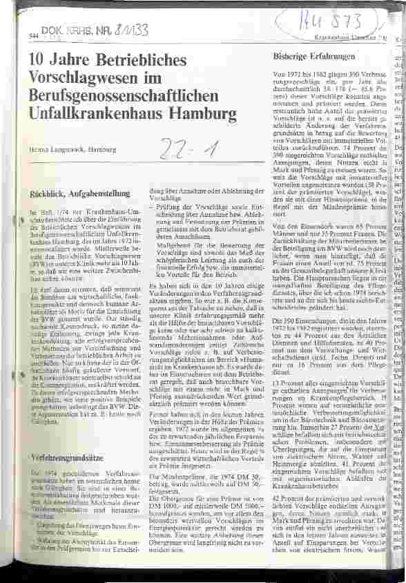 Vorschauseite 1: 10 Jahre Betriebliches Vorschlagwesen im Berufsgenossenschaftlichen Unfallkrankenhaus Hamburg