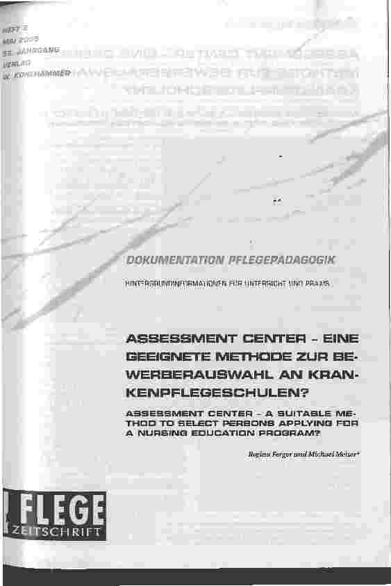 Vorschauseite 1: ASSESSMENT CENTER - EINE GEEIGNETE METHODE ZUR BEWERBE RAUS WAHL AN KRANKENPFLEGESCHULEN?
