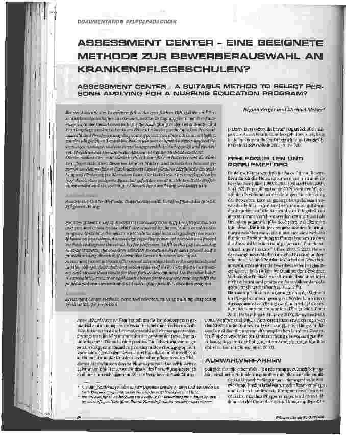 Vorschauseite 2: ASSESSMENT CENTER - EINE GEEIGNETE METHODE ZUR BEWERBE RAUS WAHL AN KRANKENPFLEGESCHULEN?