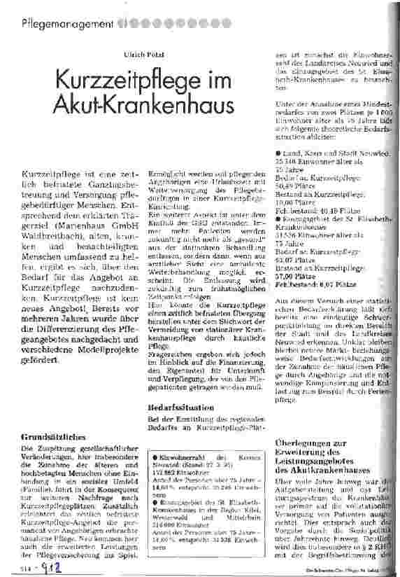 Vorschauseite 1: Kurzzeitpflege im Akut-Krankenhaus