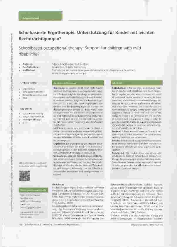 Vorschauseite 1: Schulbasierte Ergotherapie: Unterstützung für Kinder mit leichten Beeinträchtigungen?