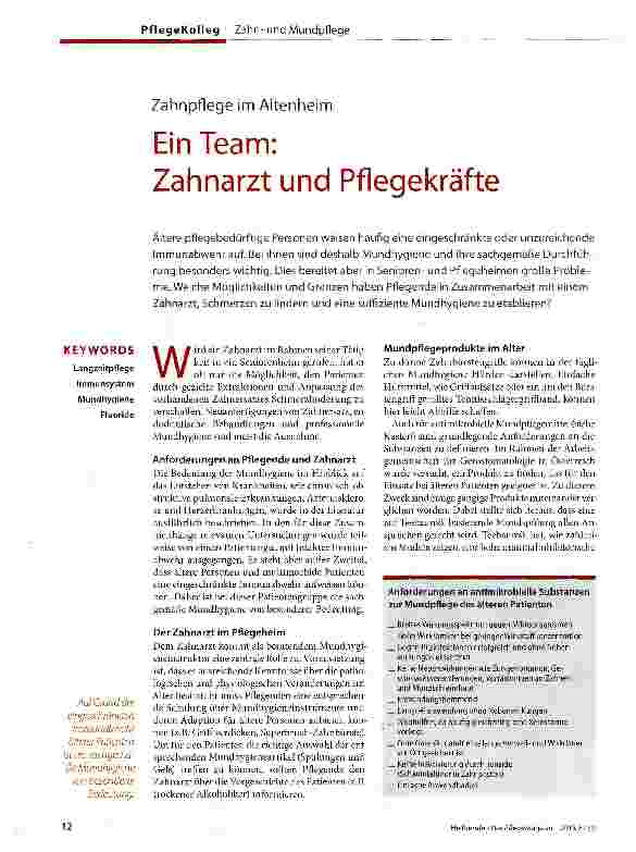 Vorschauseite 1: Zahnpflege im Altenheim Ein Team:Zahnarzt und Pflegekräfte