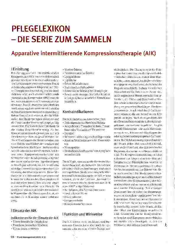 Vorschauseite 1: PFLEGELEXIKON -DIE SERIE ZUM SAMMELN Apparative intermittierende Kompressionstherapie (AIK)