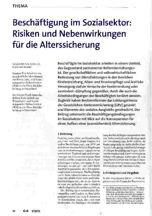 Vorschauseite 1: Beschäftigung im Sozialsektor Risiken und Nebenwirkungen für die Alterssicherung