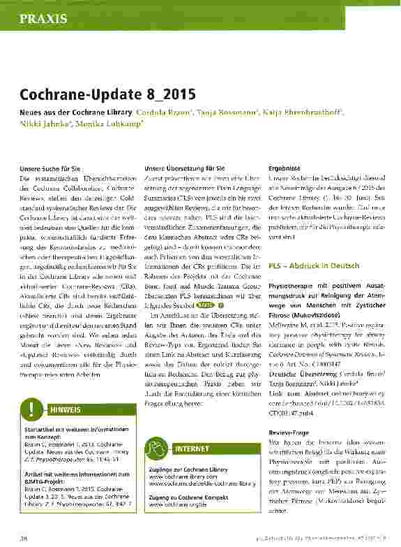 Vorschauseite 1: Cochrane-Update 8 2015