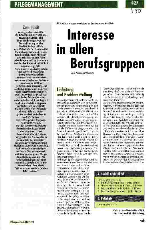 Vorschauseite 1: Interesse in allen Berufsgruppen Stationsteamsupervision in der Inneren Medizin