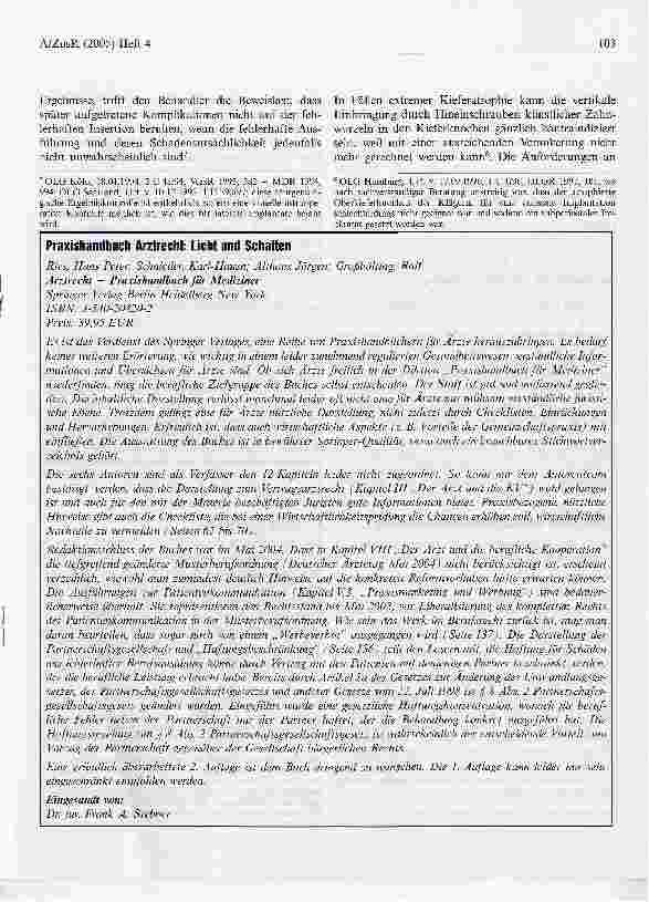 Vorschauseite 2: Rechtsprobleme der zahnärztlich-implantologischen Behandlung
