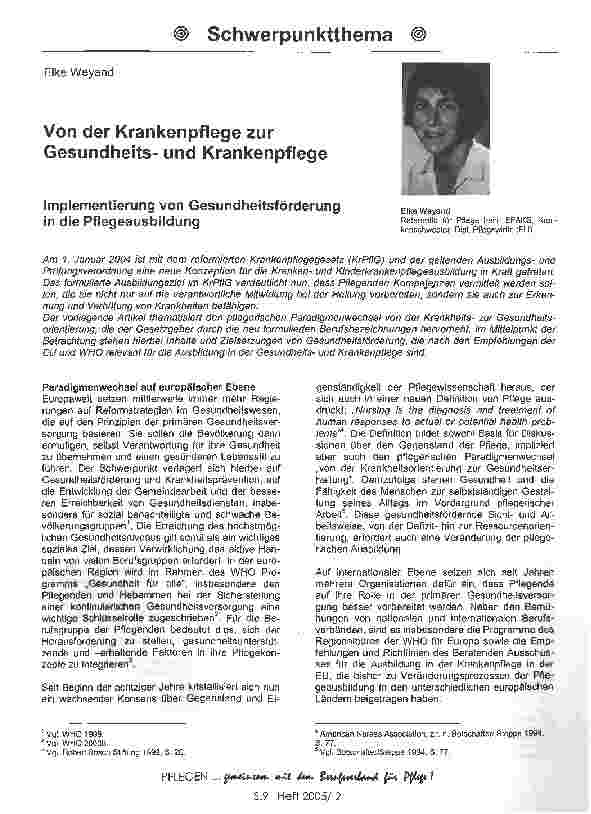 Vorschauseite 1: Von der Krankenpflege zur Gesundheitsund Krankenpflege