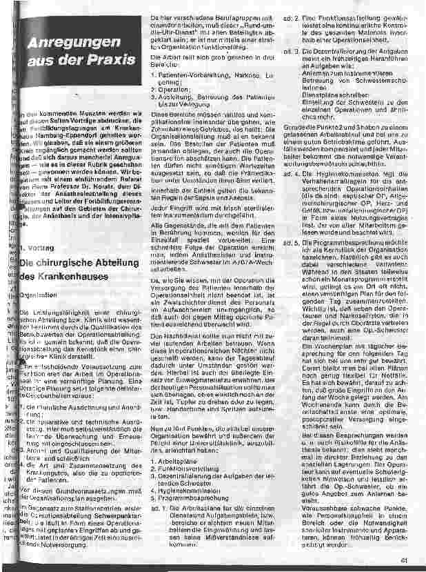 Vorschauseite 1: Anregungen aus der Praxis 1. Vortrag: Die chirurgische Abteilung des Krankenhauses