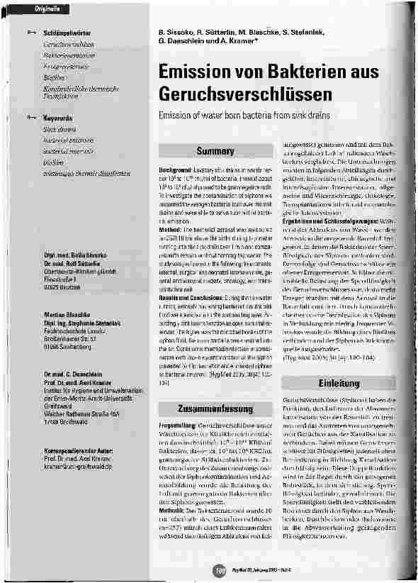 Vorschauseite 1: Emission von Bakterien aus Geruchsverschlüssen