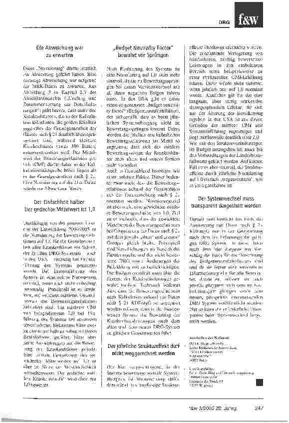 Vorschauseite 3: Die Leistungsbewertung darf nicht jährlich verändert werdenPlädoyer für einen Budgetneutralitätsfaktor beim jährlichen DRG-Systemwechsel