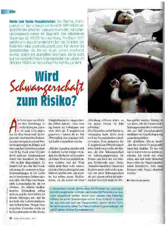 Vorschauseite 1: Wird Schwangerschaft zum Risiko? Weiter zum Thema Transplantation